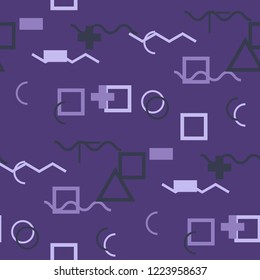 Seamless Memphis Pattern. Abstract Color Texture with Lines and Geometric Figures for Dress, Paper, Tablecloth. Vintage Seamless Multicolor Background in Memphis Style for your Design. Vector.