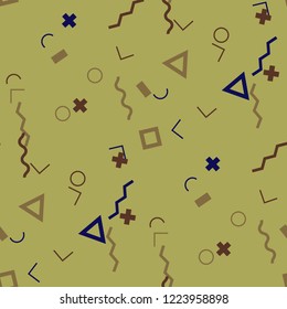 Seamless Memphis Pattern. Abstract Color Texture with Lines and Geometric Figures for Wallpaper, Print, Textile. Trendy Seamless Multicolor Background in Memphis Style for your Design. Vector.