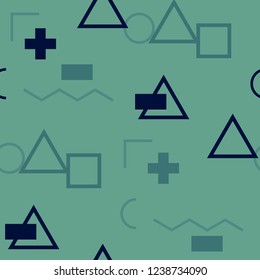 Seamless Memphis Pattern. Abstract Color Texture with Lines and Geometric Figures for Dress, Curtain, Paper. Trendy Seamless Multicolor Background in Memphis Style for your Design. Vector.