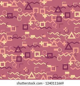 Seamless Memphis Pattern. Abstract Color Texture with Lines and Geometric Figures for Linen, Paper, Tablecloth. Retro Seamless Multicolor Background in Memphis Style for your Design. Vector.
