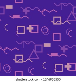 Seamless Memphis Pattern. Abstract Color Texture with Lines and Geometric Figures for Wallpaper, Print, Cotton. Modern Seamless Multicolor Background in Memphis Style for your Design. Vector.