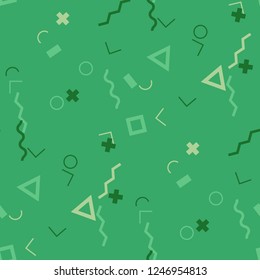 Seamless Memphis Pattern. Abstract Color Texture with Lines and Geometric Figures for Wallpaper, Print, Cotton. Vintage Seamless Multicolor Background in Memphis Style for your Design. Vector.