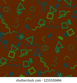 Seamless Memphis Pattern. Abstract Color Texture with Lines and Geometric Figures for Chintz, Linen, Paper. Vintage Seamless Multicolor Background in Memphis Style for your Design. Vector.