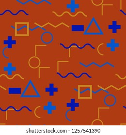 Seamless Memphis Pattern. Abstract Color Texture with Lines and Geometric Figures for Print, Cloth, Textile. Retro Seamless Multicolor Background in Memphis Style for your Design. Vector.