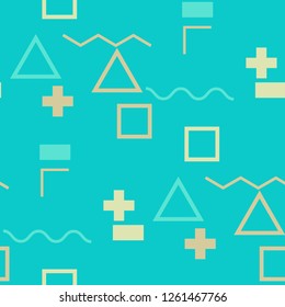 Seamless Memphis Pattern. Abstract Color Texture with Lines and Geometric Figures for Print, Cloth, Fabric. Modern Seamless Multicolor Background in Memphis Style for your Design. Vector.