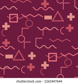 Seamless Memphis Pattern. Abstract Color Texture with Lines and Geometric Figures for Cotton, Print, Textile. Trendy Seamless Multicolor Background in Memphis Style for your Design. Vector.