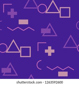 Seamless Memphis Pattern. Abstract Color Texture with Lines and Geometric Figures for Print, Cloth, Fabric. Modern Seamless Multicolor Background in Memphis Style for your Design. Vector.