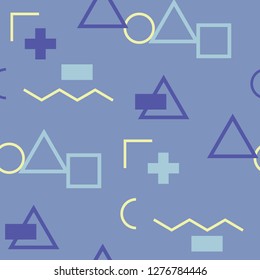 Seamless Memphis Pattern. Abstract Color Texture with Lines and Geometric Figures for Chintz, Linen, Paper. Retro Seamless Multicolor Background in Memphis Style for your Design. Vector.