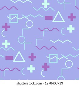 Seamless Memphis Pattern. Abstract Color Texture with Lines and Geometric Figures for Print, Cloth, Fabric. Retro Seamless Multicolor Background in Memphis Style for your Design. Vector.