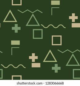 Seamless Memphis Pattern. Abstract Color Texture with Lines and Geometric Figures for Chintz, Curtain, Paper. Vintage Seamless Multicolor Background in Memphis Style for your Design. Vector.