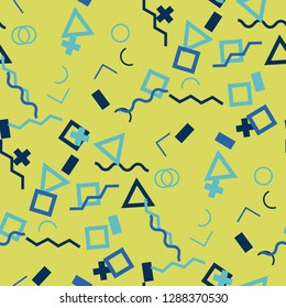 Seamless Memphis Pattern. Abstract Color Texture with Lines and Geometric Figures for Wallpaper, Fabric, Textile. Retro Seamless Multicolor Background in Memphis Style for your Design. Vector.