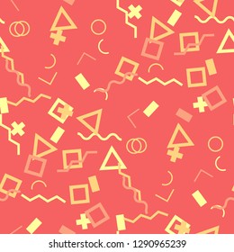 Seamless Memphis Pattern. Abstract Color Texture with Lines and Geometric Figures for Print, Cloth, Fabric. Retro Seamless Multicolor Background in Memphis Style for your Design. Vector.