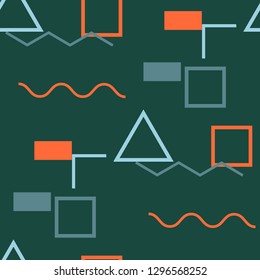 Seamless Memphis Pattern. Abstract Color Texture with Lines and Geometric Figures for Wallpaper, Print, Cotton. Modern Seamless Multicolor Background in Memphis Style for your Design. Vector.