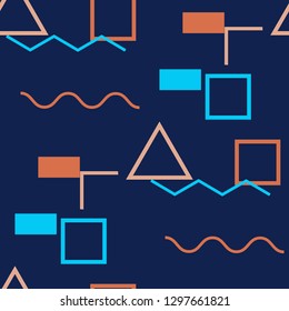 Seamless Memphis Pattern. Abstract Color Texture with Lines and Geometric Figures for Wallpaper, Print, Textile. Vintage Seamless Multicolor Background in Memphis Style for your Design. Vector.