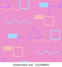 Seamless Memphis Pattern. Abstract Color Texture with Lines and Geometric Figures for Dress, Paper, Tablecloth. Modern Seamless Multicolor Background in Memphis Style for your Design. Vector.