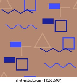 Seamless Memphis Pattern. Abstract Color Texture with Lines and Geometric Figures for Chintz, Linen, Wallpaper. Retro Seamless Multicolor Background in Memphis Style for your Design. Vector.