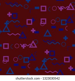 Seamless Memphis Pattern. Abstract Color Texture with Lines and Geometric Figures for Chintz, Curtain, Paper. Vintage Seamless Multicolor Background in Memphis Style for your Design. Vector.