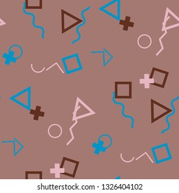 Seamless Memphis Pattern. Abstract Color Texture with Lines and Geometric Figures for Chintz, Linen, Paper. Vintage Seamless Multicolor Background in Memphis Style for your Design. Vector.