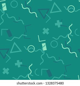 Seamless Memphis Pattern. Abstract Color Texture with Lines and Geometric Figures for Cotton, Calico, Textile. Retro Seamless Multicolor Background in Memphis Style for your Design. Vector.