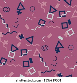Seamless Memphis Pattern. Abstract Color Texture with Lines and Geometric Figures for Wallpaper, Print, Textile. Vintage Seamless Multicolor Background in Memphis Style for your Design. Vector.