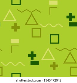 Seamless Memphis Pattern. Abstract Color Texture with Lines and Geometric Figures for Wallpaper, Print, Cotton. Trendy Seamless Multicolor Background in Memphis Style for your Design. Vector.