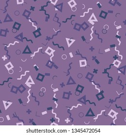 Seamless Memphis Pattern. Abstract Color Texture with Lines and Geometric Figures for Chintz, Curtain, Paper. Trendy Seamless Multicolor Background in Memphis Style for your Design. Vector.