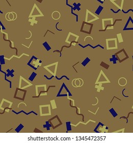 Seamless Memphis Pattern. Abstract Color Texture with Lines and Geometric Figures for Wallpaper, Print, Cotton. Modern Seamless Multicolor Background in Memphis Style for your Design. Vector.