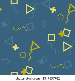 Seamless Memphis Pattern. Abstract Color Texture with Lines and Geometric Figures for Cotton, Print, Textile. Modern Seamless Multicolor Background in Memphis Style for your Design. Vector.