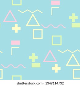 Seamless Memphis Pattern. Abstract Color Texture with Lines and Geometric Figures for Print, Cloth, Fabric. Vintage Seamless Multicolor Background in Memphis Style for your Design. Vector.