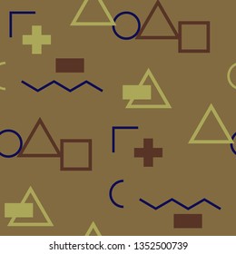 Seamless Memphis Pattern. Abstract Color Texture with Lines and Geometric Figures for Fabric, Cloth, Textile. Retro Seamless Multicolor Background in Memphis Style for your Design. Vector.