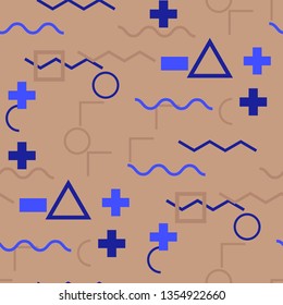 Seamless Memphis Pattern. Abstract Color Texture with Lines and Geometric Figures for Wallpaper, Print, Textile. Modern Seamless Multicolor Background in Memphis Style for your Design. Vector.