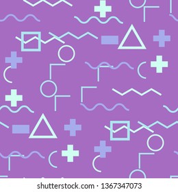 Seamless Memphis Pattern. Abstract Color Texture with Lines and Geometric Figures for Calico, Print, Textile. Vintage Seamless Multicolor Background in Memphis Style for your Design. Vector.