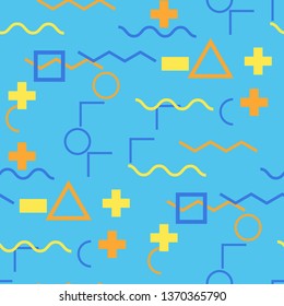 Seamless Memphis Pattern. Abstract Color Texture with Lines and Geometric Figures for Cotton, Calico, Textile. Retro Seamless Multicolor Background in Memphis Style for your Design. Vector.