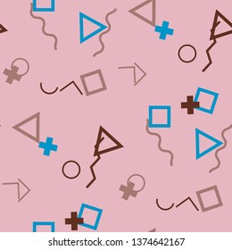 Seamless Memphis Pattern. Abstract Color Texture with Lines and Geometric Figures for Wallpaper, Fabric, Textile. Vintage Seamless Multicolor Background in Memphis Style for your Design. Vector.