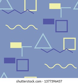Seamless Memphis Pattern. Abstract Color Texture with Lines and Geometric Figures for Cotton, Print, Textile. Vintage Seamless Multicolor Background in Memphis Style for your Design. Vector.