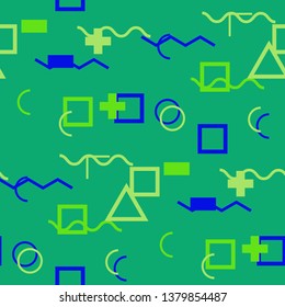 Seamless Memphis Pattern. Abstract Color Texture with Lines and Geometric Figures for Wallpaper, Print, Textile. Vintage Seamless Multicolor Background in Memphis Style for your Design. Vector.