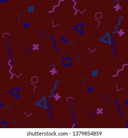 Seamless Memphis Pattern. Abstract Color Texture with Lines and Geometric Figures for Cotton, Print, Textile. Vintage Seamless Multicolor Background in Memphis Style for your Design. Vector.
