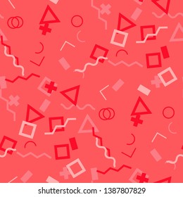 Seamless Memphis Pattern. Abstract Color Texture with Lines and Geometric Figures for Linen, Paper, Tablecloth. Vintage Seamless Multicolor Background in Memphis Style for your Design. Vector.