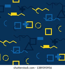 Seamless Memphis Pattern. Abstract Color Texture with Lines and Geometric Figures for Wallpaper, Fabric, Print. Trendy Seamless Multicolor Background in Memphis Style for your Design. Vector.