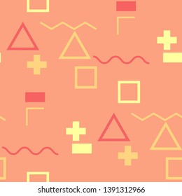 Seamless Memphis Pattern. Abstract Color Texture with Lines and Geometric Figures for Wallpaper, Print, Textile. Vintage Seamless Multicolor Background in Memphis Style for your Design. Vector.