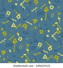 Seamless Memphis Pattern. Abstract Color Texture with Lines and Geometric Figures for Wallpaper, Print, Textile. Trendy Seamless Multicolor Background in Memphis Style for your Design. Vector.