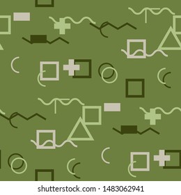Seamless Memphis Pattern. Abstract Color Texture with Lines and Geometric Figures for Print, Fabric, Cloth. Vintage Seamless Multicolor Background in Memphis Style for your Design. Vector.