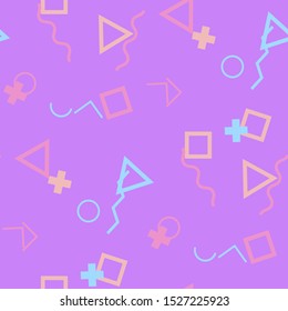 Seamless Memphis Pattern. Abstract Color Texture with Lines and Geometric Figures for Wallpaper, Print, Cotton. Trendy Seamless Multicolor Background in Memphis Style for your Design. Vector.