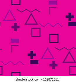 Seamless Memphis Pattern. Abstract Color Texture with Lines and Geometric Figures for Calico, Print, Textile. Vintage Seamless Multicolor Background in Memphis Style for your Design. Vector.
