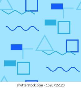 Seamless Memphis Pattern. Abstract Color Texture with Lines and Geometric Figures for Dress, Paper, Tablecloth. Trendy Seamless Multicolor Background in Memphis Style for your Design. Vector.