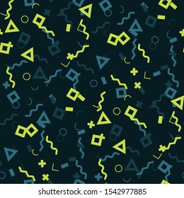 Seamless Memphis Pattern. Abstract Color Texture with Lines and Geometric Figures for Wallpaper, Fabric, Print. Retro Seamless Multicolor Background in Memphis Style for your Design. Vector.