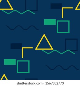 Seamless Memphis Pattern. Abstract Color Texture with Lines and Geometric Figures for Linen, Paper, Tablecloth. Trendy Seamless Multicolor Background in Memphis Style for your Design. Vector.