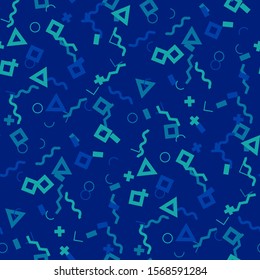 Seamless Memphis Pattern. Abstract Color Texture with Lines and Geometric Figures for Cotton, Calico, Textile. Trendy Seamless Multicolor Background in Memphis Style for your Design. Vector.