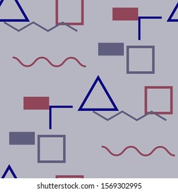 Seamless Memphis Pattern. Abstract Color Texture with Lines and Geometric Figures for Print, Fabric, Textile. Vintage Seamless Multicolor Background in Memphis Style for your Design. Vector.