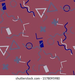 Seamless Memphis Pattern. Abstract Color Texture with Lines and Geometric Figures for Wallpaper, Cotton, Textile. Modern Seamless Multicolor Background in Memphis Style for your Design. Vector.
